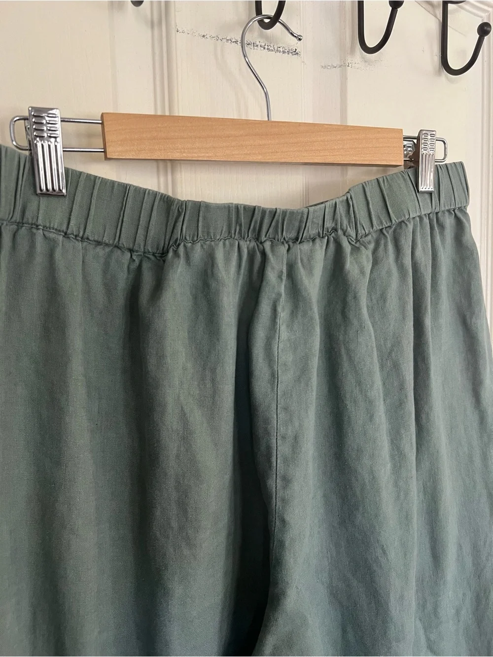 Quince Linen Pull On Pants Large Sage Green Oversized Pockets